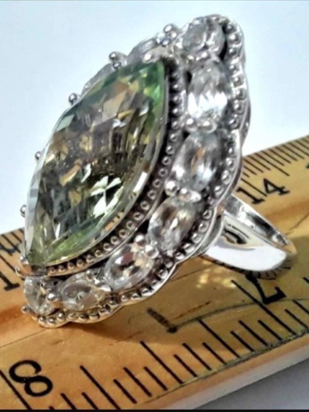 Chuck Clemency Prasiolete and White Topaz Ring, Size 7